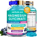 60 Day Supply Magnesium Glycinate 400mg Gummies med Ashwagandha, L-Theanine, CoQ10, Vitamin D3 & B6, Sugar Free Magnesium Gummies för vuxna och barn, stressavlastning, sömn och lugn, Vegan, Gluten Free