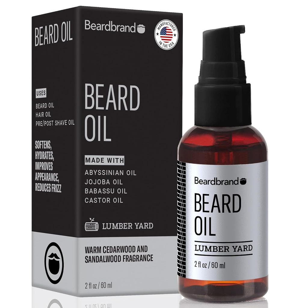 Beardbrand Beard Oil för Män med Jojoba & Vitamin E - Mjuknar Stubble, Villkor Hud & Främjar Skägg Tillväxt | Sandalwood & Cedar Oil Scent | 2 fl oz