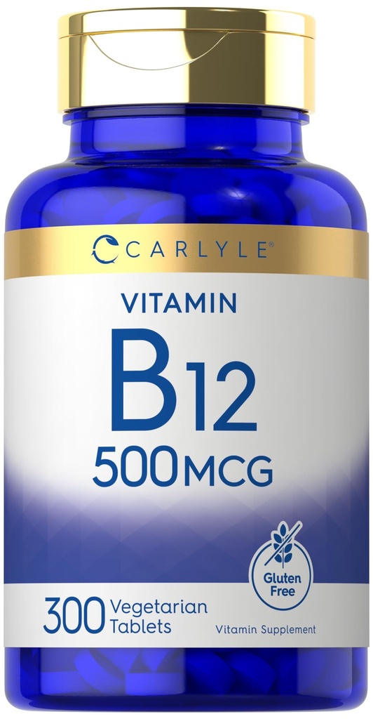 Carlyle Vitamin B-12 500mcg | 300 tabletter | Vegetarisk, icke-GMO, Gluten fri tillägg