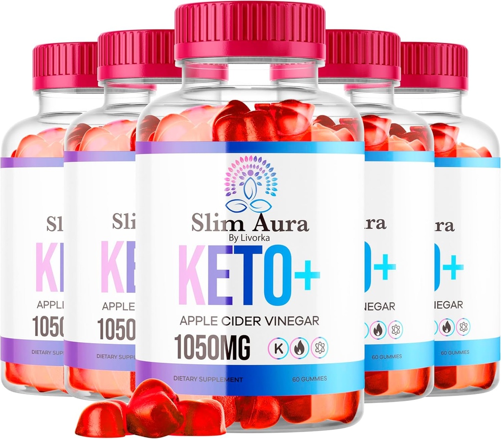 (5 Pack) Slim Aura Keto ACV Gummies - Officiell Slim Aura Keto Plus Apple Cider Vinegar 1050MG Advanced Formel Gummys, All Natural Premium Formel, Slimaura Gomitas Reviews, 300 Gummies för 5 månader