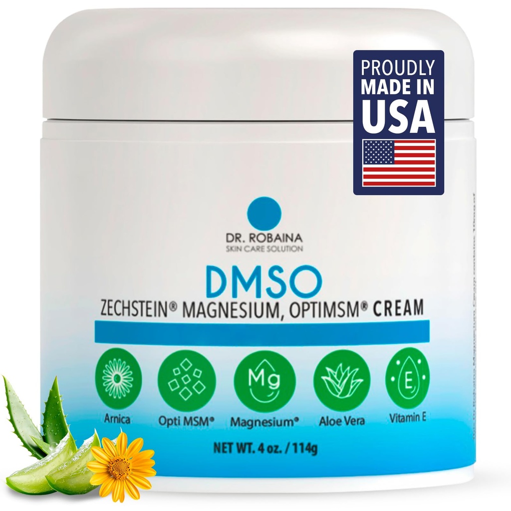 Dr Robaina DMSO Cream - 99,9% Pure Pharmaceutical Grade | Skin Relief Formel med Zechstein Magnesium, Arnica, Aloe Vera, Vitamin E | Muscle & Joint Comfort | 4 uns | Made in USA