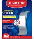 All Health Antibacterial Sheer Adhesive Bandages, 3/4 i x 3 i, 160 ct | Hjälper till att förebygga infektion, extra stort bekvämt skydd för första hjälpen och sårvård