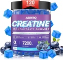 Kreatinmonohydrat Gummies för män och kvinnor 120 CT - 7200 mg kreatinmonohydrat per servering, tuggbar kreatinmonohydrat för muskelstöd och energiökning, sockerfri, Vegan (BlueberryFlavor)