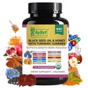 Black Seed Oil & Honung med gummies med BioPerine, Apple Cider Vinegar, Biotin, Zinc & Vitamins C D3 B12 - Immune, Detox, Energy & Hair Skin Nails Support - 60 Vegan, Halal, Organic Gummies