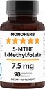 MONOHERB L-Methylfolat 7,5 mg - 90 vegetariska kapslar - Methyl folattillskott