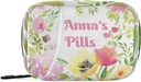 Custom Pill Box 7 Day Pill Case Bag Watercolor Floral Personalized Name Travel Pill Organizer Bag med Zipper Portable Weekly Case Compact Size för vitamin Supplement Holder