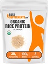 BulkSupplements.com Organic Rice Protein Powder - Vegan Plant Protein, Unflavored - Vegan & Gluten Free, 30g per Servering, 100g (3,5 oz) (Pack av 1)