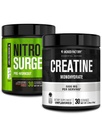 Jacked Factory NITROSURGE Pre Workout Supplement - Instant Strength Gains & Intense Pumps (30 portioner, Sour Peach Rings) och Kreatinmonohydrat för muskeltillväxt (30 portioner, osmakad)