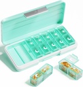 AM PM Pill Organizer 2 Times A Day, 7 Day Pill Box Weekly Pill Organizer Travel med separat behållare, Portable Daily Medicine Planner Dispenser Case för vitamin, fiskoljor, kosttillskott (grön)