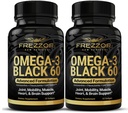 FREZZOR Omega 3 Black for Joint Care & Comfort - Nya Zeeland Green Lipped Mussel Oil Capsules; 53x Högre styrka med UAF1000 + Super Antioxidant, No Fishy Aftertaste, 60 Count (Pack of 2)