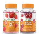 Livlig vitamin D 5000 IE + Järn med vitamin C, Gummies Bundle - Stor smak, vitamintillskott, Gluten Free, GMO Free, Chewable Gummy