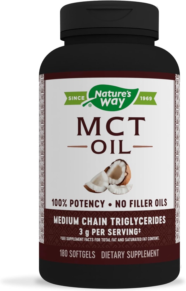 Nature's Way MCT Oil, Brain and Body Fuel från Coconuts*; Keto och Paleo Friendly, Organic, Gluten Free, 180 Softgels