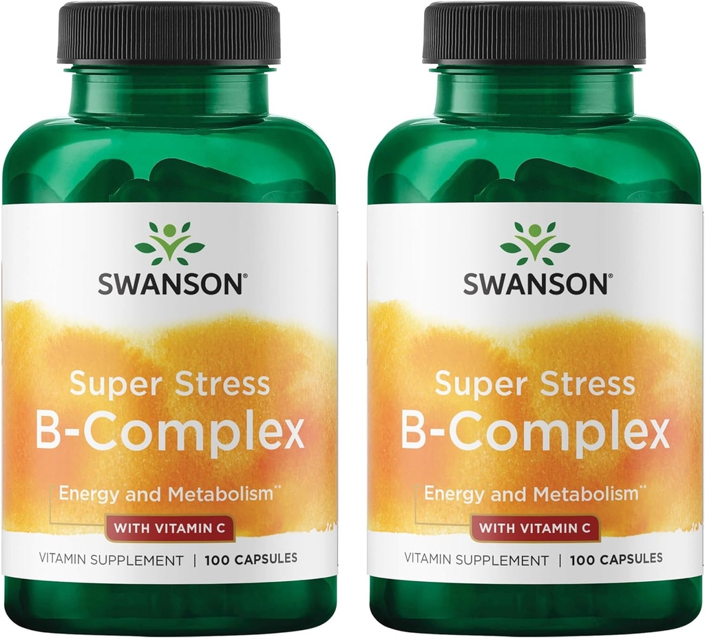 Swanson Vitamin B-Complex w / Vitamin C - Naturligt tillskott främja stressavlastning, energistöd och hjälp immunhälsa - kan stödja metabolism och nervhälsa - (100 kapslar) (2 Pack)