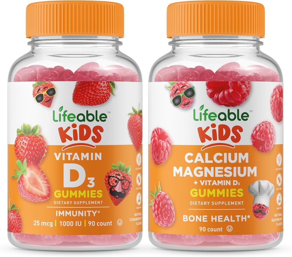 Livlig vitamin D Kids + Calcium Magnesium Kids, Gummies Bundle - Great Tasting, Vitamin Supplement, Gluten Free, GMO Free, Chewable Gummy