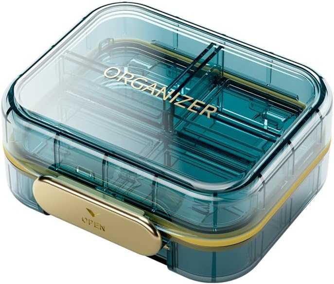 1 Pack Travel Pill Organizer, 7 Compartments Pill Box, Daily Portable Pill Case för att hålla vitaminer, 3 tum Pill Container för Pocket Purse Medicine Organizer