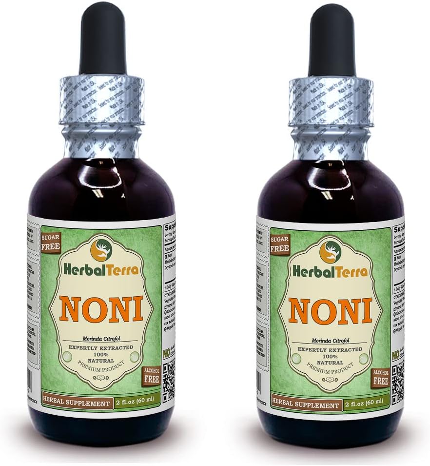 Noni (Morinda Citrofol) Glycerit, Organic Dried Fruits Alcohol-Free Liquid Extract (Brand Name: HerbalTerra, Proudly Made in USA) 2x2 fl.oz (2x60 ml)