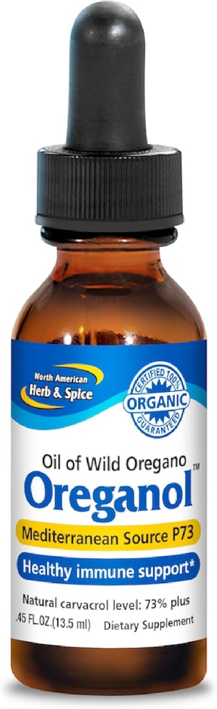 NORTH AMERICAN HERB & SPICE Oreganol - 0,45 m. oz. - Oprocessed, Wild, Organic Oregano Oil - Medelhavskälla P73 - Icke-GMO - 194 portioner