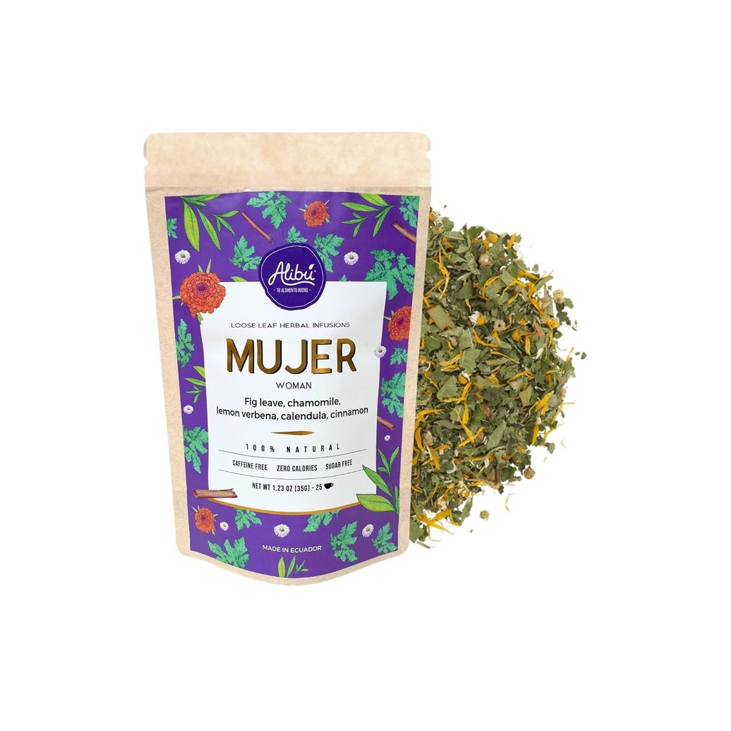 Alibu Loose Leaf Herbal Tea - Mujer - Natural Menstrual Cycle Relief från Cramping, Nausea Relief -Certified Vegan, 100% Natural Tea, Certified Kosher - 25 koppar