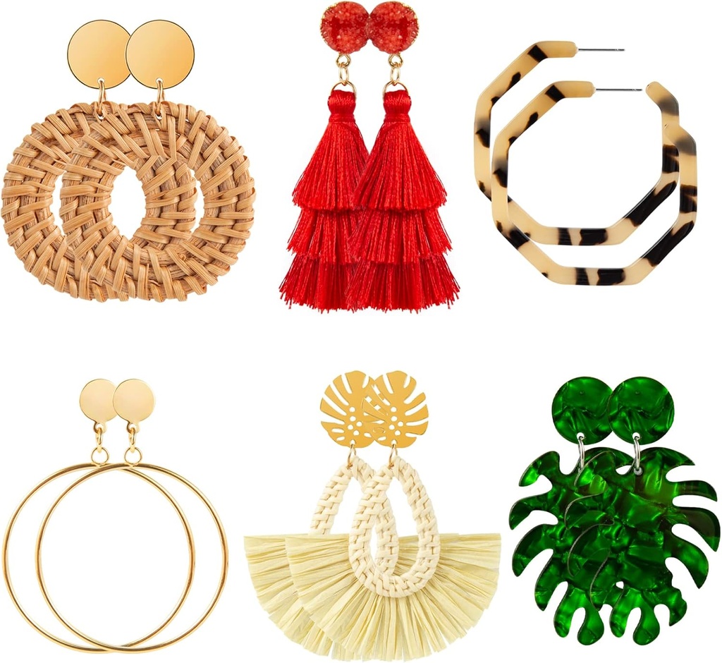 Ponpon 6-18 par örhängen för kvinnor, lätta sommarörringar Straw örhängen mode geometriska uttalande Hoop Dangle drop örhängen för kvinnor