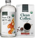 Natural Force Organic Ground Clean Coffee + Organic Pure C8 MCT Oil Bundle - 100% C8 MCTs & Mold & Mycotoxin Free Coffee - Non-GMO, Keto, Paleo och Vegan - 10 Oz Bag och 32 Oz Glas flaska