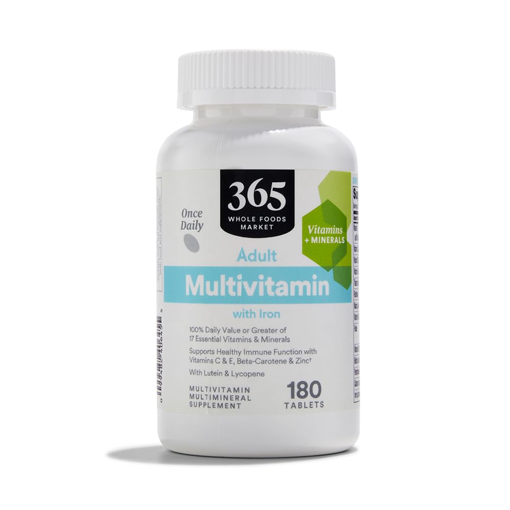 365 av Whole Foods Market, Adult Multivitamin med järn, 17 Vitaminer och mineraler, 180 tabletter
