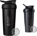 BlenderBottle Strada Shaker Cup isolerad rostfritt stål vattenflaska med Wire Whisk, 24-Ounce, Black & Classic Shaker flaska Perfekt för Protein Shakes och Pre Workout, 28-Ounce, Black