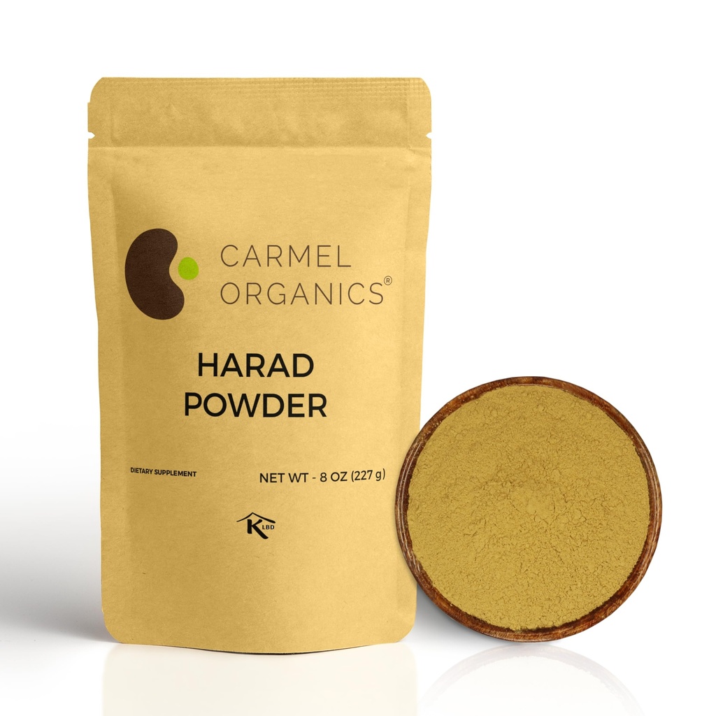 CARMEL ORGANICS Harad/Haritaki Fruit Powder 8 Ounce eller 0,5 Lb/227 Grams (Pack of 1) | Natural | No Added Preservative | Non-GMO | Terminalia Chebula Powder