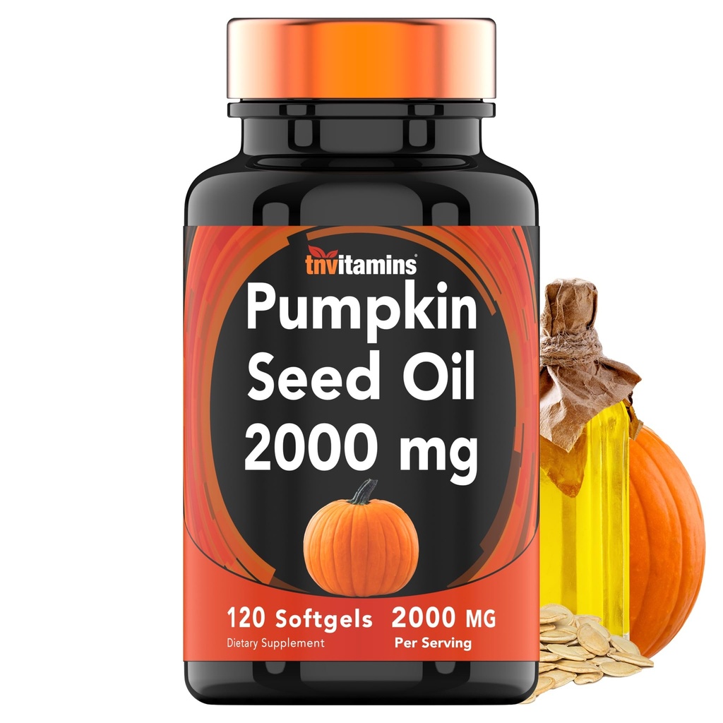 tnvitaminer Pumpkin Seed Oil - 2000 mg Per Servering x 120 Softgels | Pumpkin Seed Oil Extract Supplement för hårväxt och blåskontroll *