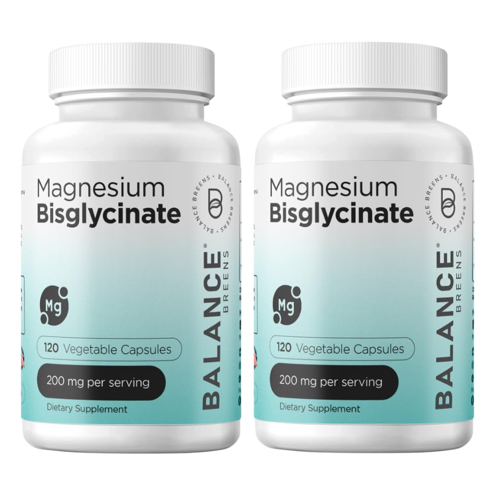 Magnesium Bisglycinate 200mg - High Absorption Chelated Magnesium Supplement - Gentle on Stomach, Gluten-Free, stöder sömn, muskelkramper och positivt humör - 120 kapslar (Pack of 2)