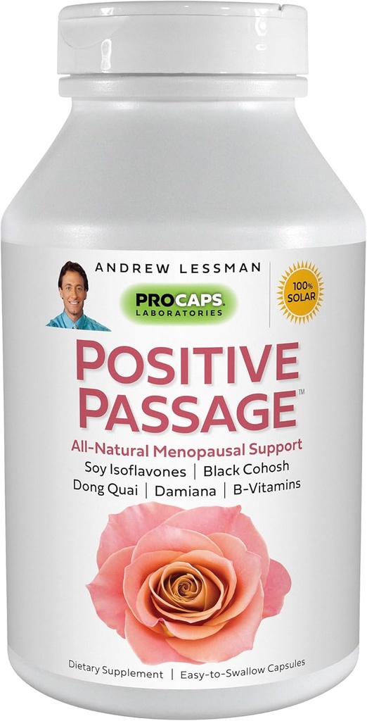 ANDREW LESSMAN Positive Passage 60 Capsules - Natural Menopausal Support and Balance for Women's Hormone Levels. med Soy Isoflavones, Black Cohosh, Dong Quai, Damiana. Inga tillsatser