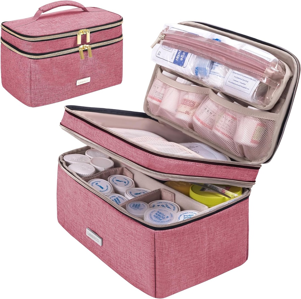 Medicin Storage Bag Pill Bottle Organizer med Portable Small Pouch Travel Medication Bottle Organizer för Emergency Home First Aid Box Kit (Red)