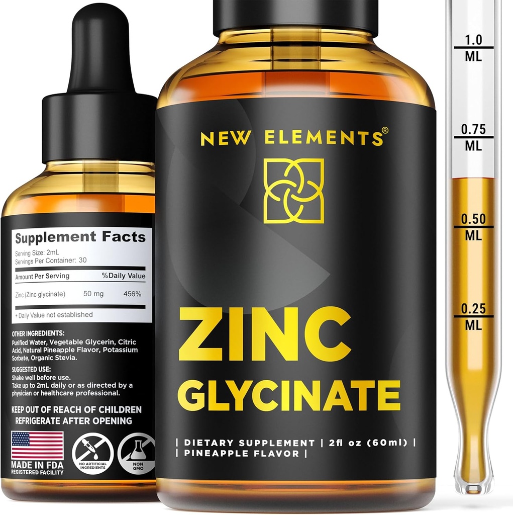 Zink Supplements 50mg | Liquid Zinc Supplement | Zink Glycinate Drops för vuxna | Stöder immunhälsa | Metabolism | Hudvårdstillägg | Non-GMO | Vegan | Gluten-Free