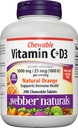 Webber Naturals Vitamin C + D3, 200 Chewable Orange tabletter, 1000 mg C-vitamin med 1000 IE av vitamin D3 Per Servering, ben, tänder, immun och antioxidantstöd, icke GMO, Dairy & Gluten Free