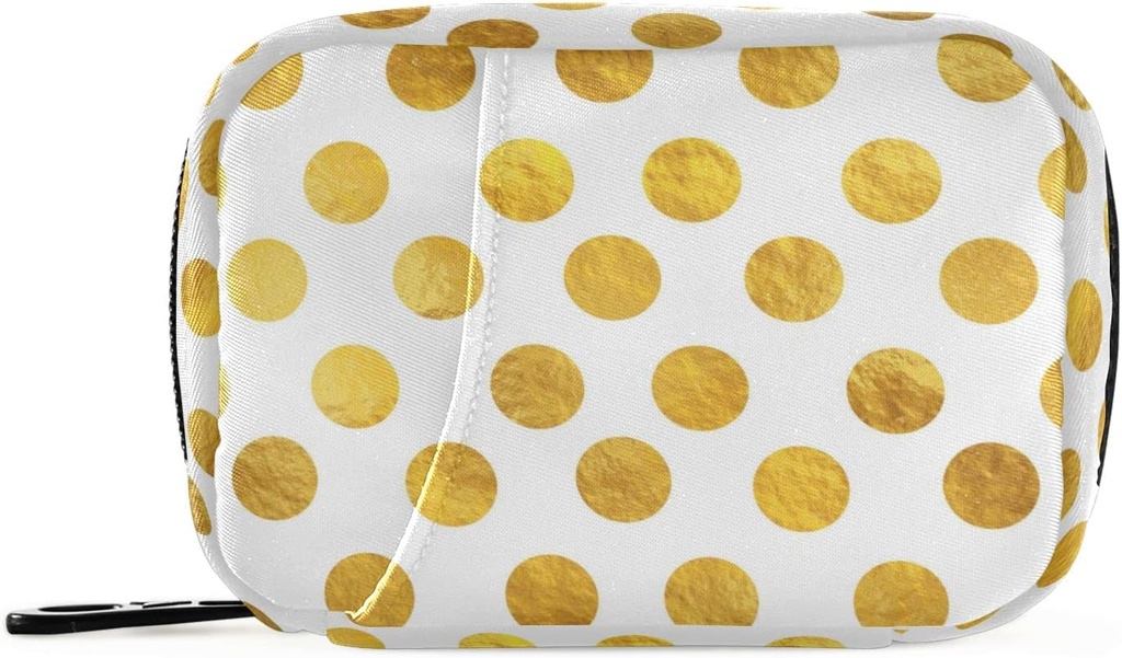 Naanle Gold White Polka Dot Pill Box 7 Day Case Bag Travel Organizer med Zipper Portable Weekly Compact Size för vitamin Supplement Holder A Dots Golden 4,6 x 3,14 x 1,88 tum 0,12 kilo