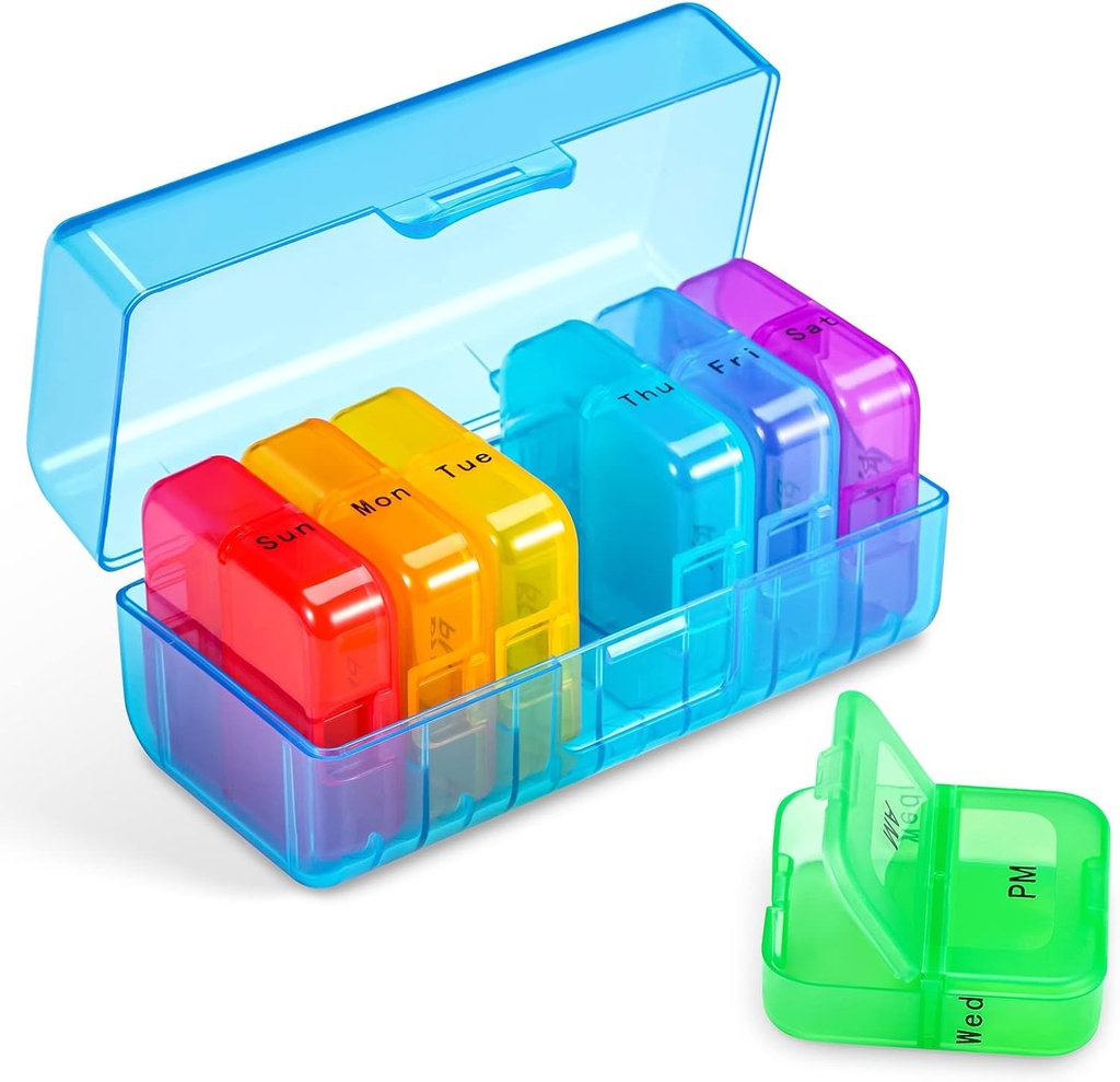 Zoksi Weekly Pill Organizer 2 gånger om dagen, Blue 7 Day Am Pm Pill Box, Daily Am Pm Pill Organizer 7 Day, Portable Vitamin Pill Case, Weekly Pill Box för fiskoljor, Vitamin, Tillägg