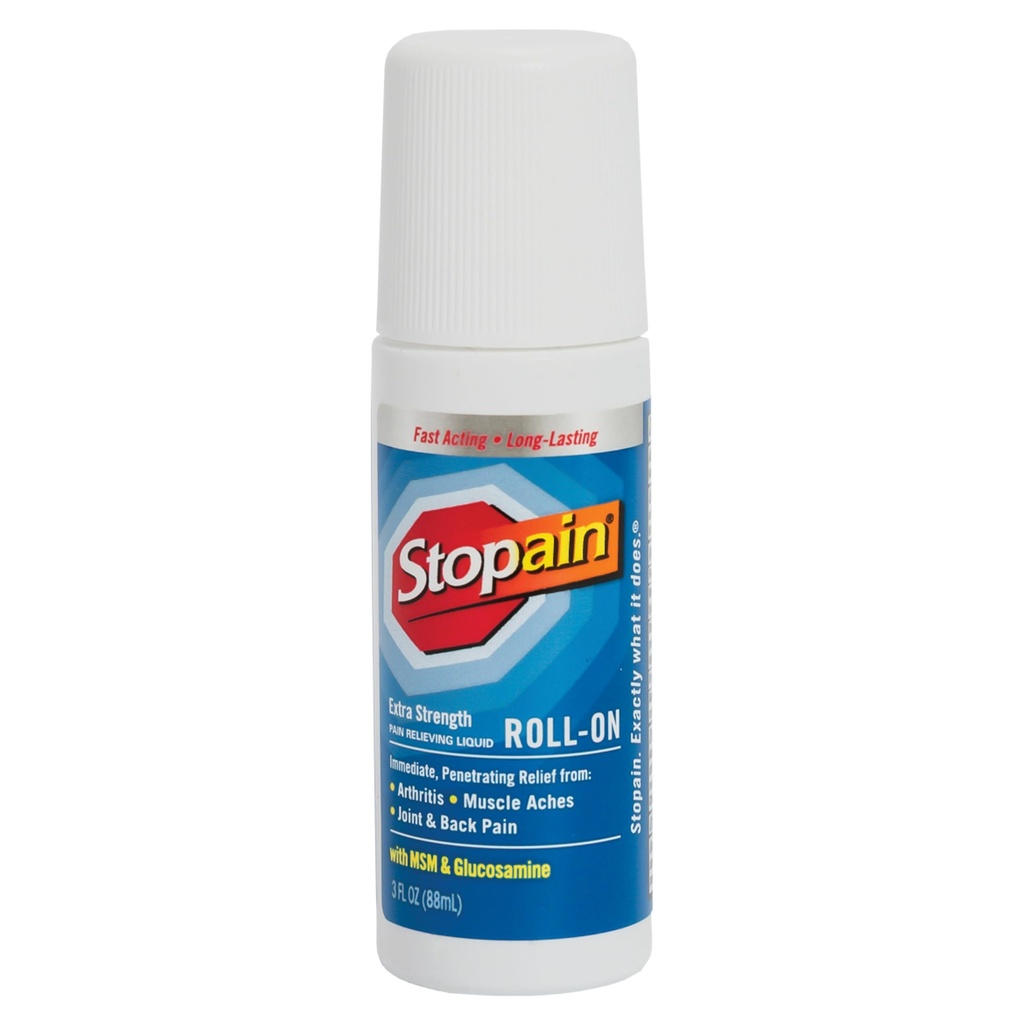 Stopain Pain Relief Roll på Gel 3oz, USA Made, Max Strength Fast Acting med MSM, Glukosamin, Menthol för artrit, Lägre Back, Knee, Neck, HSA FSA Godkänd OTC Topical Analgesic Products