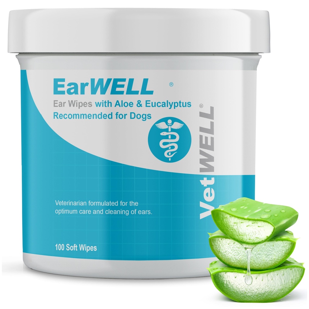 EarWELL av VetWELL Dog Ear Wipes - Otic Cleaning Wipes for Infections and Controlling Ear Odor in Pets - 100 Count