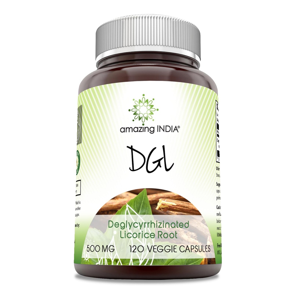 Fantastiska Indien DGL 500 mg 120 Veggie Capsules Supplement | Icke-GMO | Gluten Free