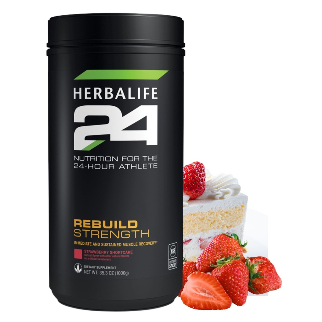 HERBALIFE24 Rebuild Strength: Strawberry Shortcake (1000 G), Nutrition för 24-timmars idrottare, ombyggd Lean Muscle, Stöd Immun Funktion, Naturlig smak, Ingen Konstgjord sötningsmedel