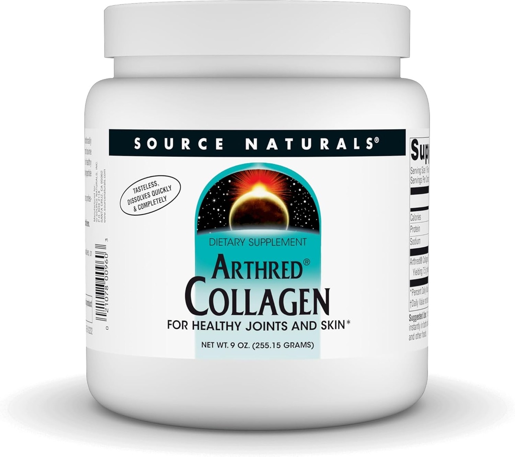 Källa Naturals Arthred Collagen Protein Powder - Unflavored Quick Dissolve Hydrolyzed Peptides - Anti Aging Support för ben, Joint & Skin Health - 9 oz (30 portioner)