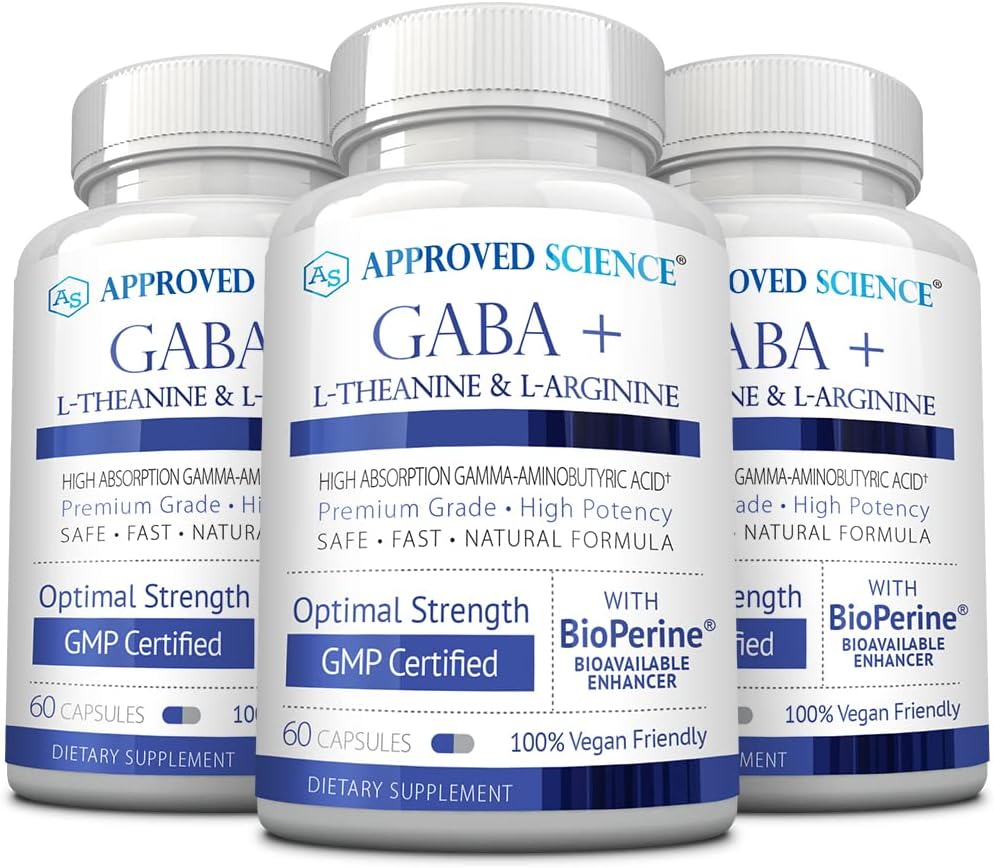 Godkänd vetenskap GABA + - Främja lugn, förbättra sömn, öka humör - GABA, L-Theanin, L-arginin, vitamin B6, BioPerine - Hög Absorption - 180 kapslar - Vegan