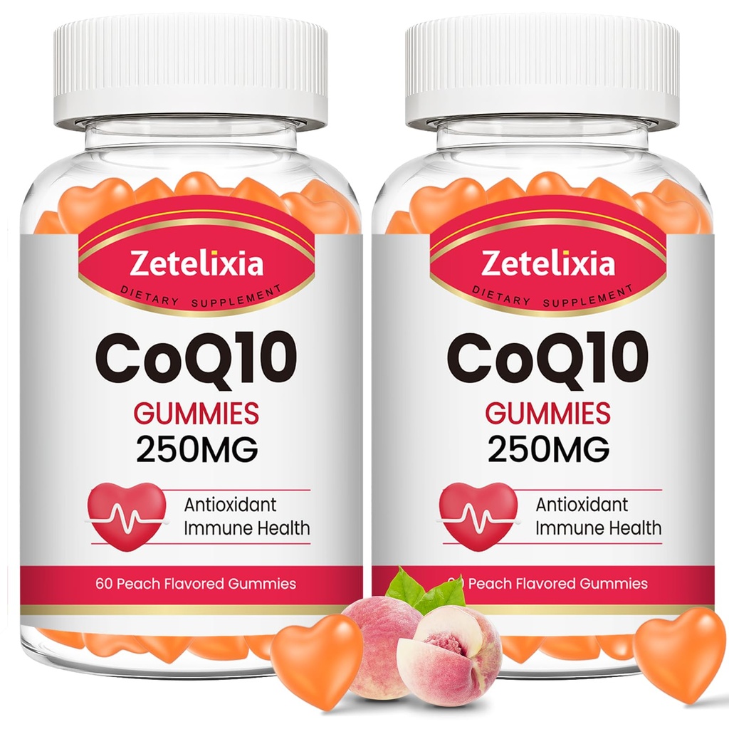 2 Pack CoQ10 Gummies, 5X bättre Absorption Coenzyme Q10 för cellulär energi och antioxidantstöd, 120 persika Gummies