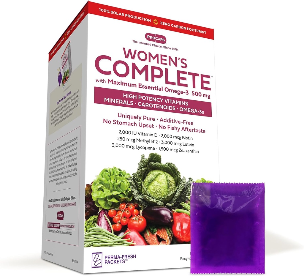 ANDREW LESSMAN Multivitamin - Kvinnors komplett med maximalt väsentliga Omega-3 500 mg 60 paket - 30 + höga potentialer hos alla näringsämnen, väsentliga vitaminer, mineraler, karotenoider. Inga tillsatser