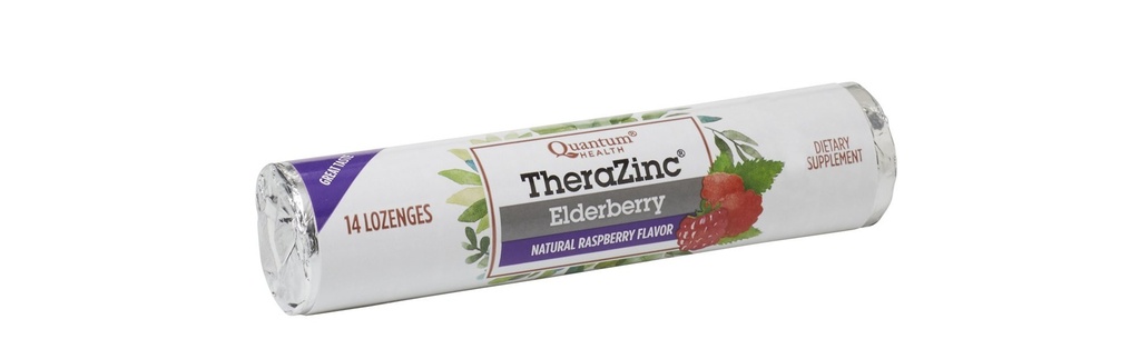 Quantum Health TheraZinc Elderberry Roll, Raspberry Lozenges, tillverkad med Zink Gluconate för immunstöd, 14 Count
