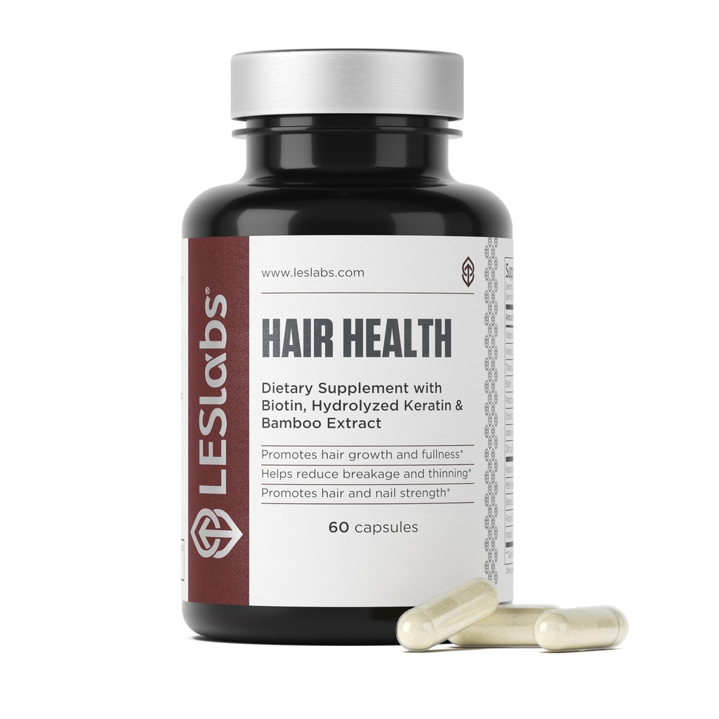 LES Labs Hair Health - Hårtillväxt & Nails Supplement, förbättrad tjocklek, styrka och fullhet - Keratin, Biotin, Pumpkin Seed & MSM - 60 kapslar