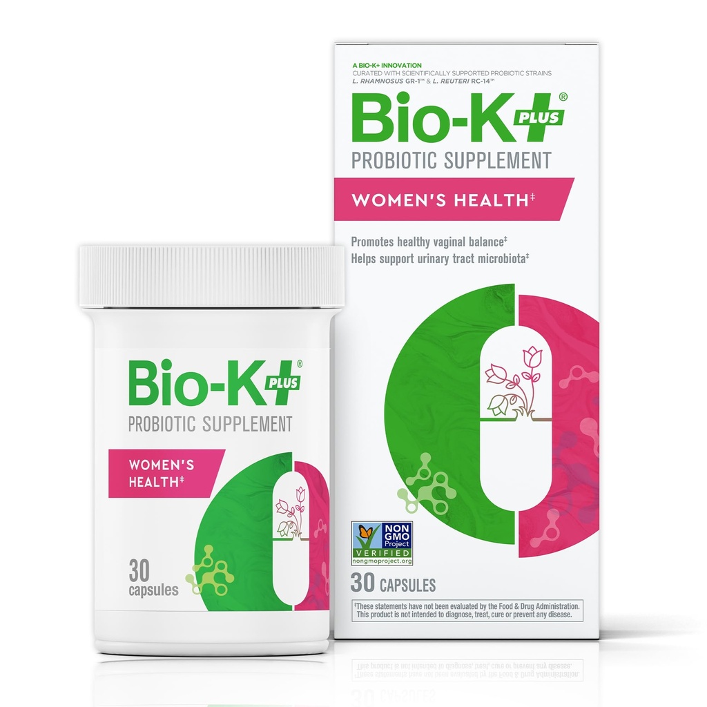 Bio K + Kvinnors hälsa - Probiotiska tillskott för kvinnor stöder vaginal & urinvägshälsa med 2 miljarder CFU 2 stammar, vaginal probiotika för kvinnor - 30 kapslar