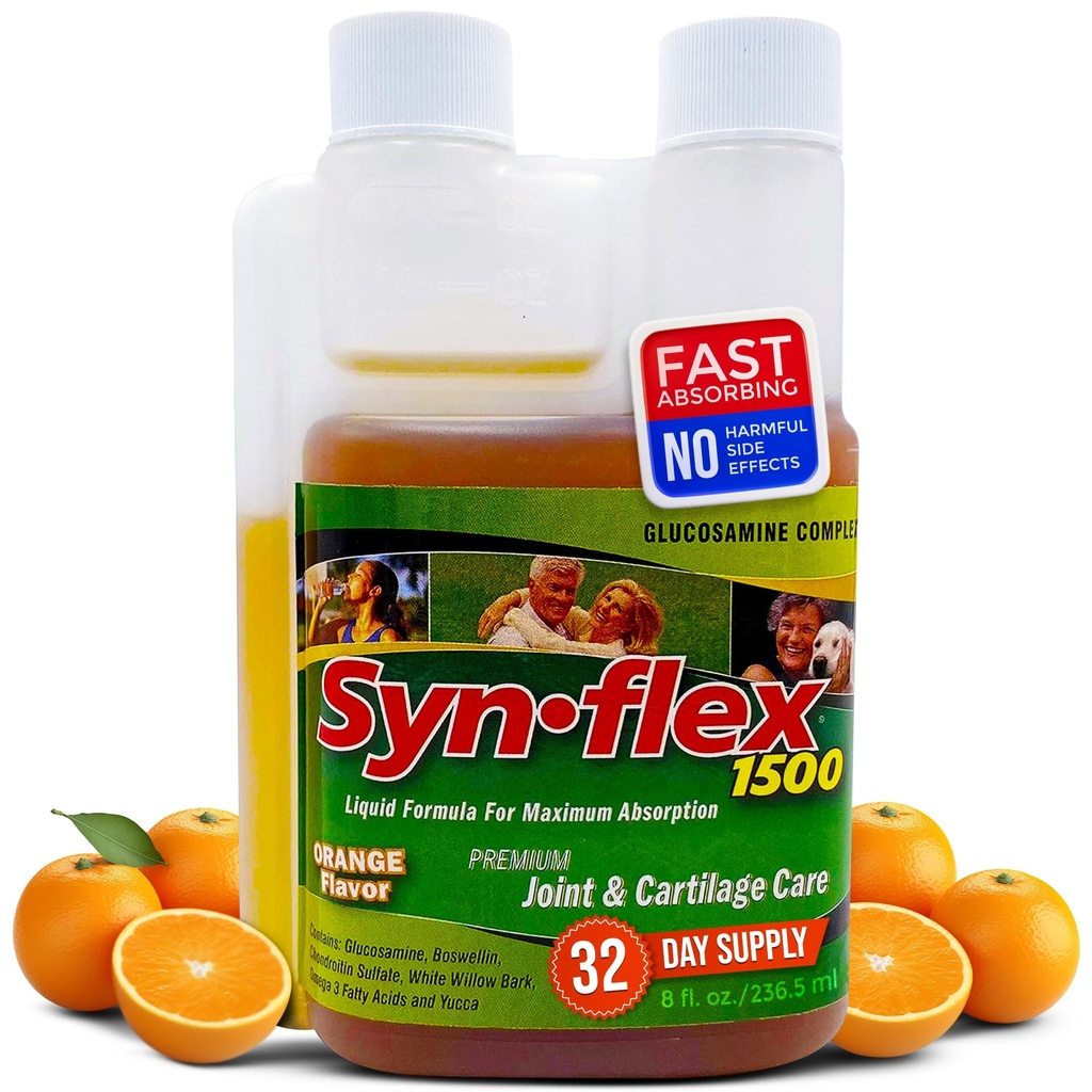 1500mg flytande glukosamin och chondroitin - hög koncentration snabbabsorberande formel orange smak hjälper till att stödja gemensam och broskhälsa - med White Willow Bark, Manganese & Boswellin (32 dagars leverans)