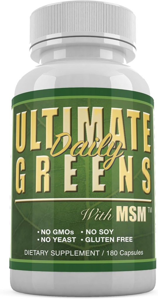 Daglig hälsa, Ultimate Greens med MSM 1925mg Vegan Friendly Natural Ingredients Superfood Vegetable Nutritional Alkalizing Immune Energy Support Supplement 180 kapslar (1 månads leverans)