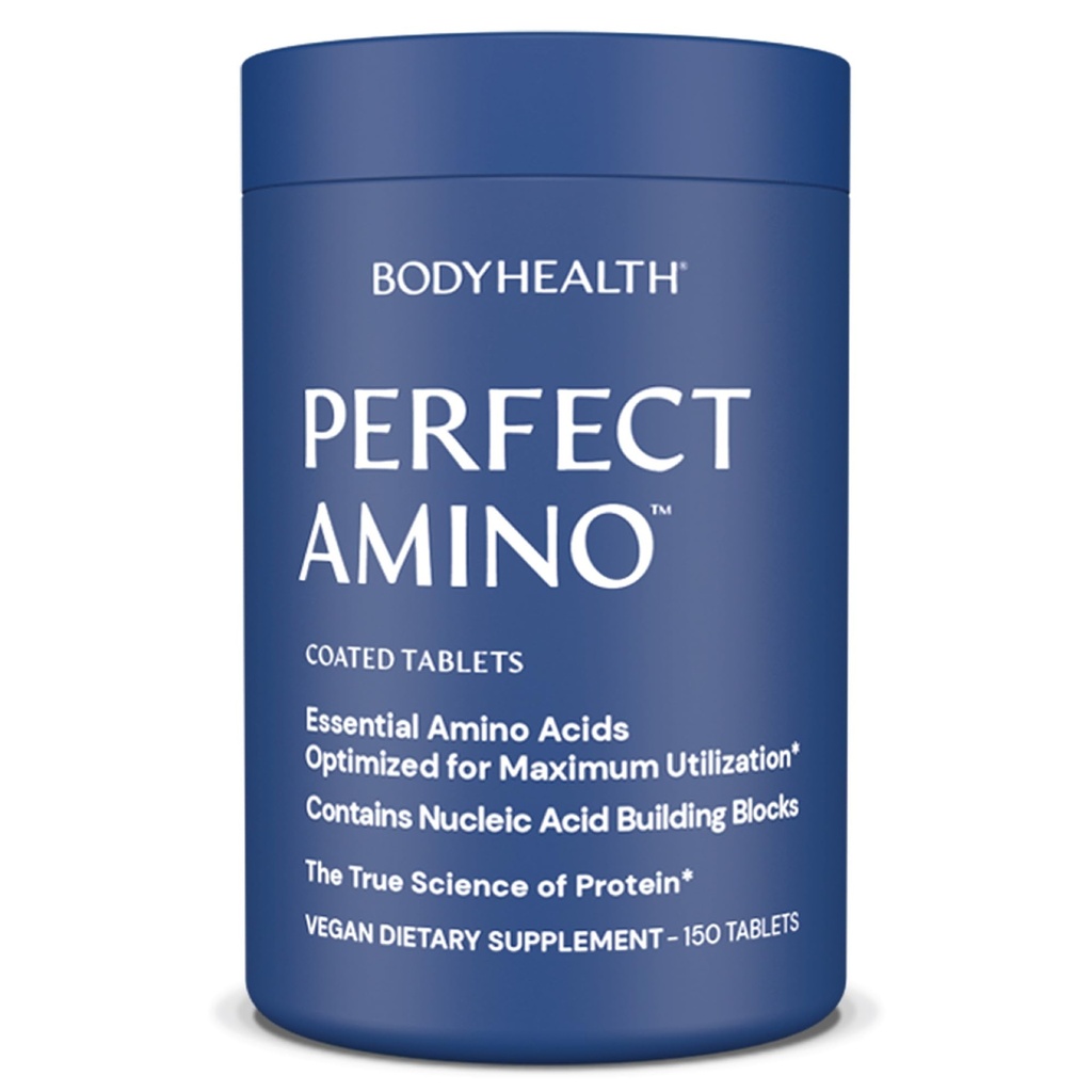 BodyHealth PerfectAmino (150 ct) Lätt att svälja tabletter, Essential Amino Acids Supplement med BCAAs, Vegan Protein för Pre/Post Workout & Muscle Recovery med Lysine, Tryptophan, Leucine, Methionine