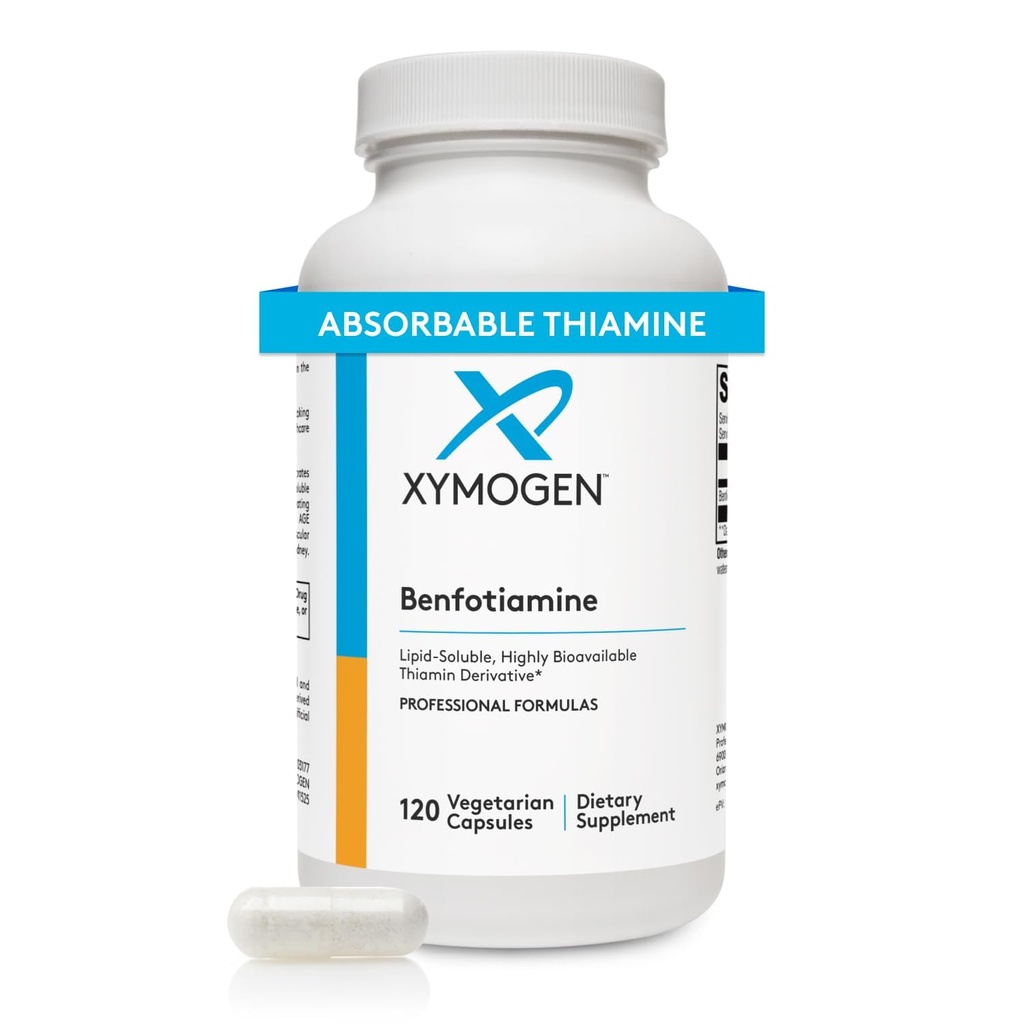 XYMOGEN Benfotiamine 300mg - Mycket biotillgänglig tiamin B1 Supplement Derivat för att stödja metabolisk, Nerve + Vaskulär hälsa (120 kapslar)
